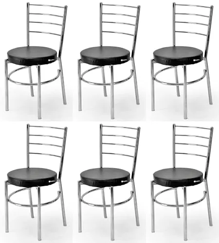 Detailed side view of the Goyal steel chair showing the curved backrest design, sturdy leg construction, and black powder-coated finish.
