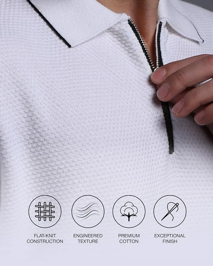 Close-up texture detail of the Posh Monk flat-knit polo fabric showing the woven pattern