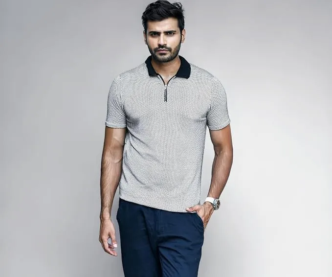 Strong final image of the man in the polo looking confident and sharp, decisive pose