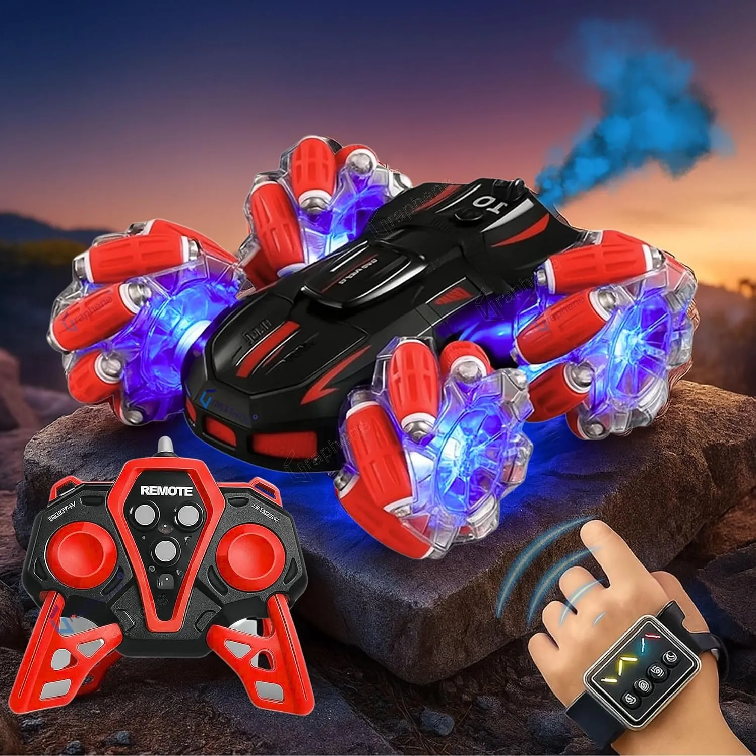 Child's hand holding the GRAPHENE 4X4 car showing the compact size and grip-friendly body design