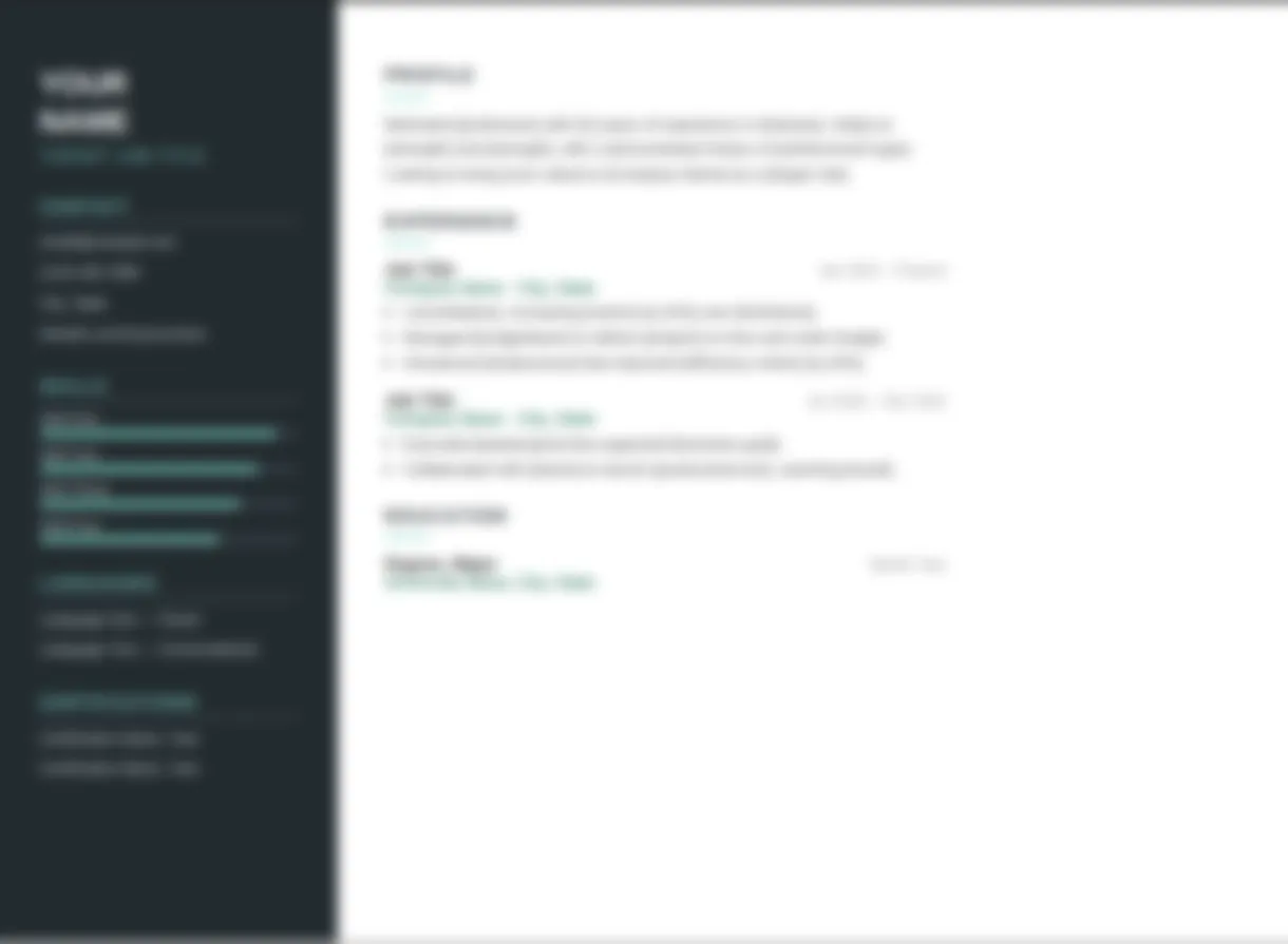Detailed preview of a bold modern resume template with dark background and orange accent colors, professional layout