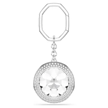 Side angle close-up of the Swarovski charm showing the octagonal clasp mechanism and rhodium plated hardware detail