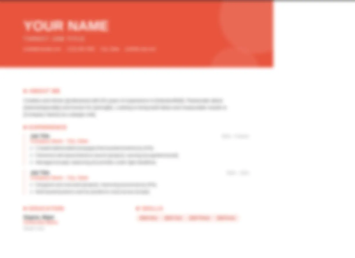 Detailed preview of a minimalist white resume template with thin purple accent line, sample work experience section
