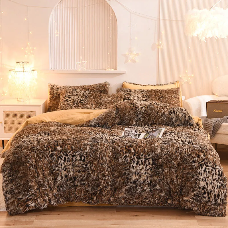 Yellow fleece duvet cover set in bright sunny yellow color with thick fluffy texture making a bed look cheerful